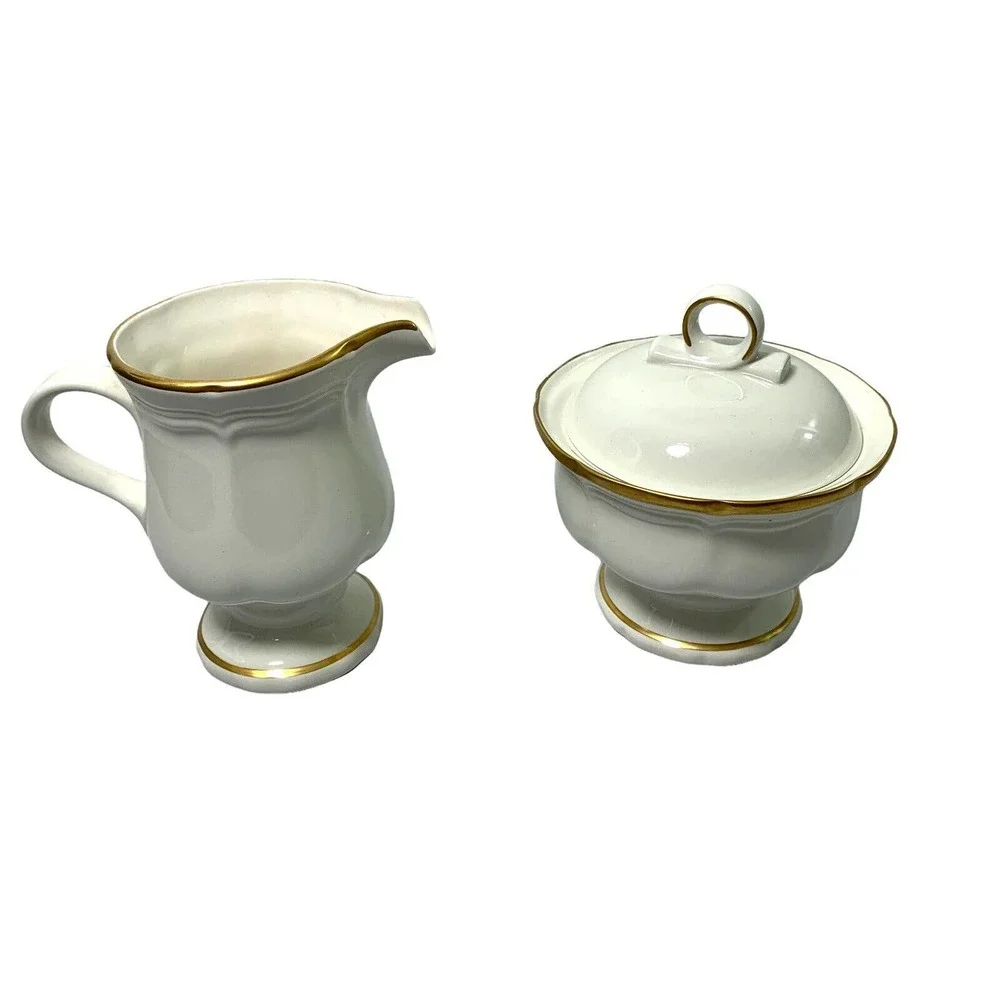 Mikasa China Sugar Bowl & Creamer Country Gold F9003 Ivory Goldtone Trim Vintage